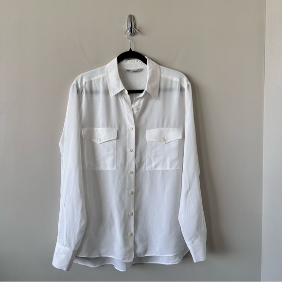 ZARA-CLASSIC White Semi Sheer Button Down (Size:Large) - Picture 1 of 9